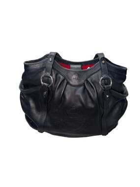 Lauren Ralph Lauren Black Leather Crest Tote Bag with Red Lining